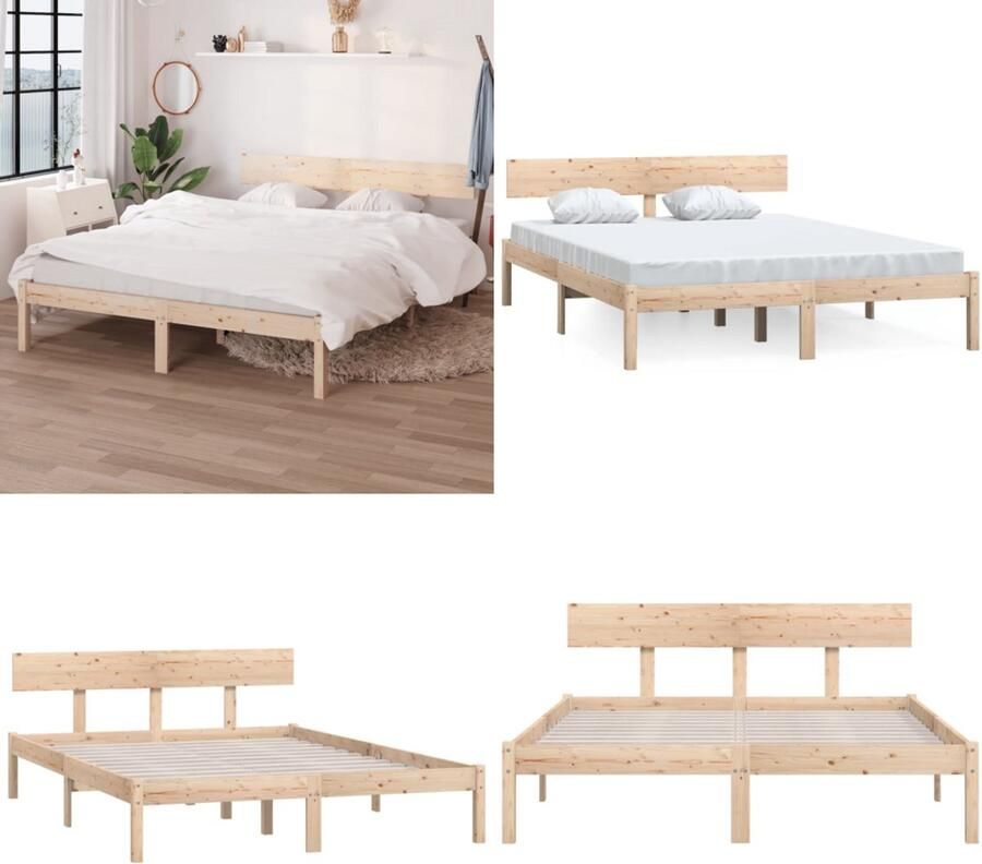 VidaXL Bedframe zonder matras massief hout 160x200 cm Bedframe Bedframes Bed Bedbodem - Foto 2