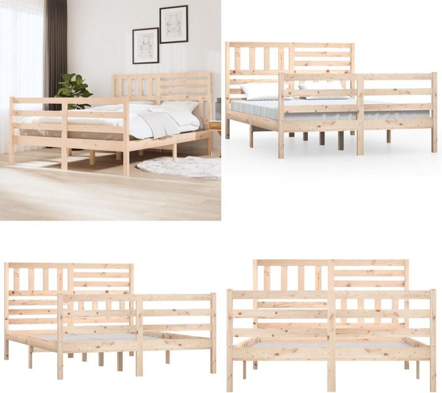 VidaXL Bedframe zonder matras massief hout 160x200 cm Bedframe Bedframes Tweepersoonsbed Bed