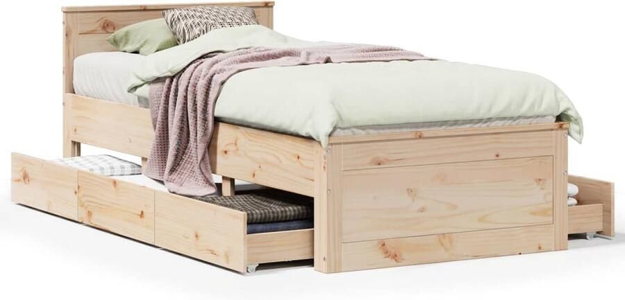 VidaXL Bedframe met hoofdbord zonder matras grenenhout 75x190 cm
