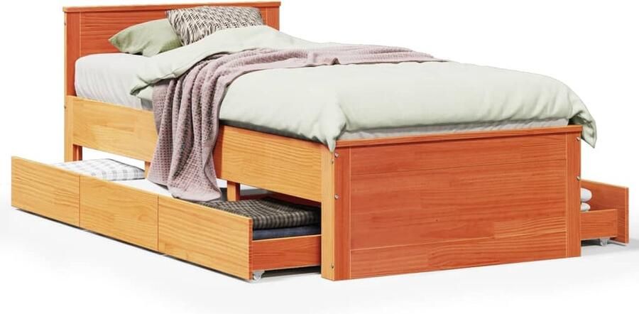 VidaXL Bedframe met hoofdbord zonder matras hout wasbruin 75x190 cm