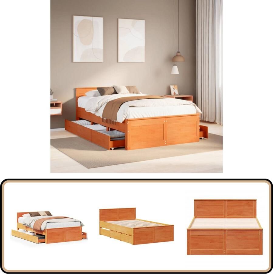 VidaXL Bedframe zonder matras met hoofdbord hout wasbruin 120x190 cm