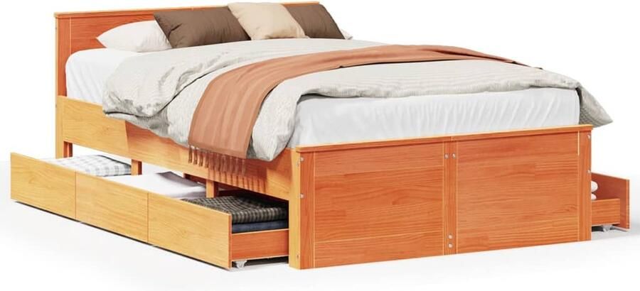 VidaXL Bedframe zonder matras met hoofdbord hout wasbruin 120x190 cm