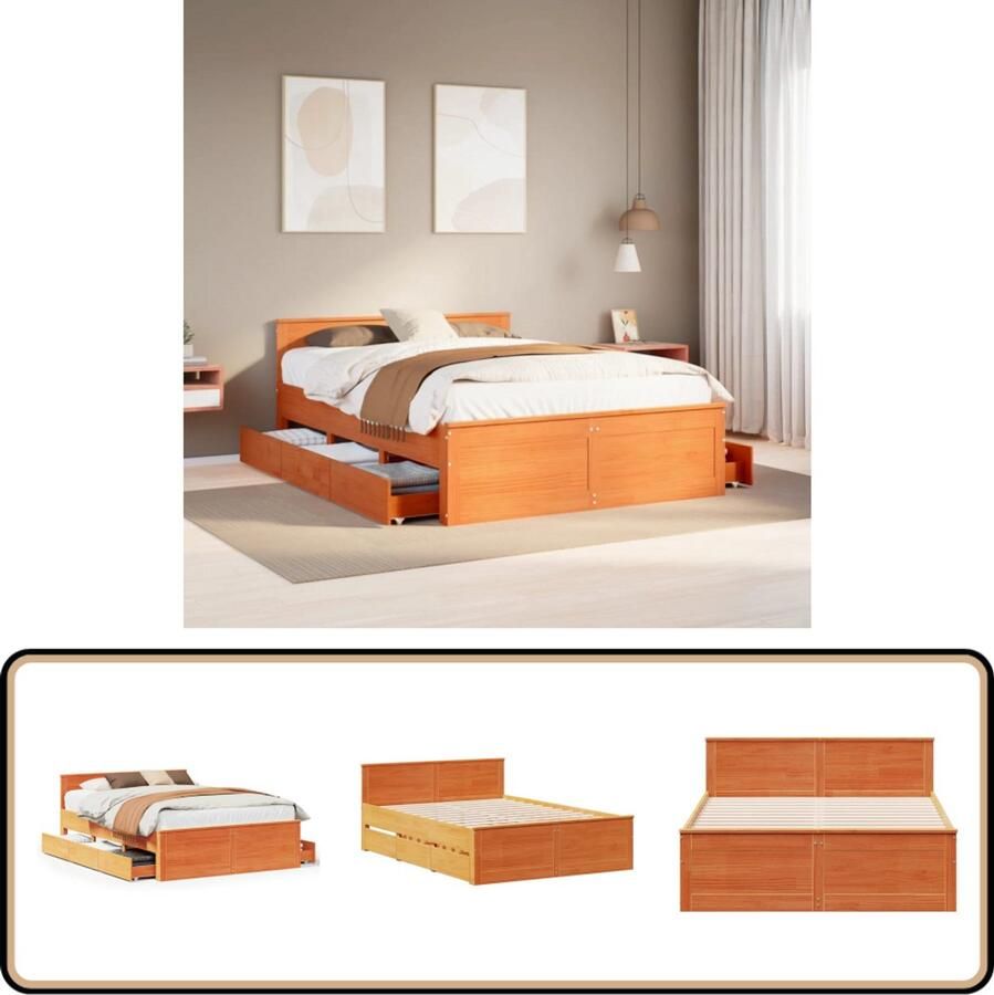 VidaXL Bedframe zonder matras met hoofdbord hout wasbruin 140x200 cm