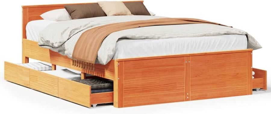 VidaXL Bedframe zonder matras met hoofdbord hout wasbruin 140x200 cm