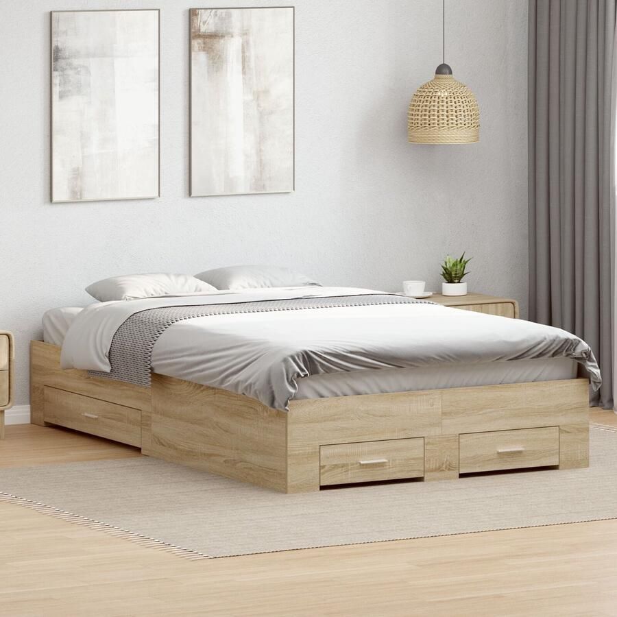 VidaXL Bedframe zonder Matras met Lades in Dubbel Geëngineerd Hout