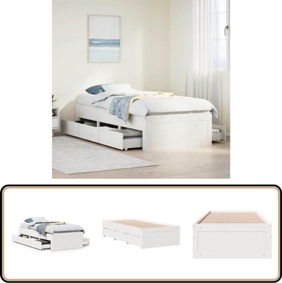 VidaXL Bedframe zonder matras met lades grenenhout wit 100x200 cm