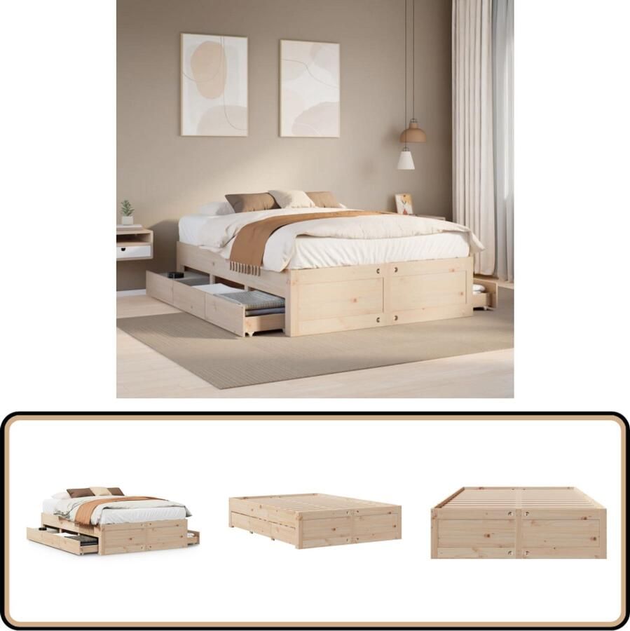 VidaXL Bedframe zonder matras met lades massief grenenhout 160x200 cm