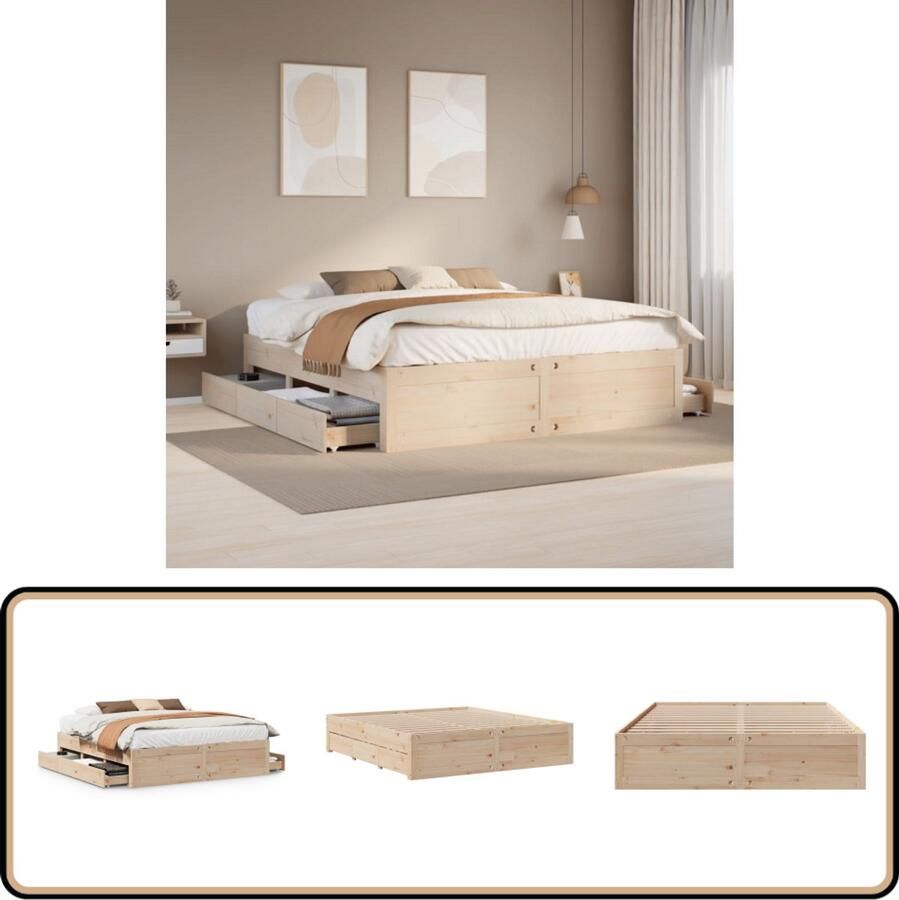 VidaXL Bedframe zonder matras met lades massief grenenhout 200x200 cm