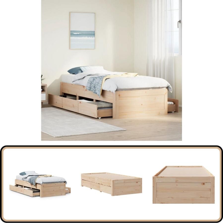 VidaXL Bedframe zonder matras met lades massief grenenhout 75x190 cm