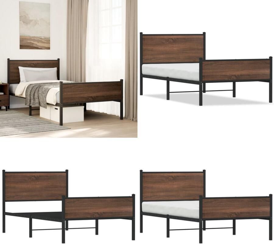 VidaXL Bedframe zonder matras metaal bruin eikenkleurig 100x200 cm Bedframe Bedframes Eenpersoonsbed Bed
