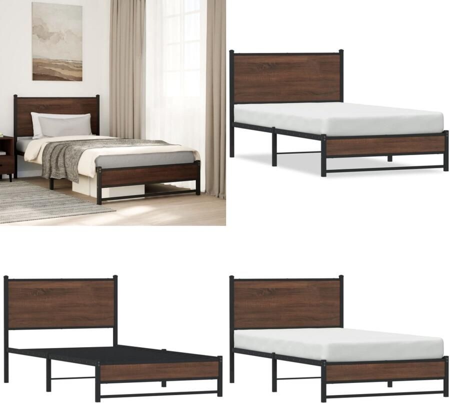 VidaXL Bedframe zonder matras metaal bruin eikenkleurig 107x203 cm Bedframe Bedframes Eenpersoonsbed Bed
