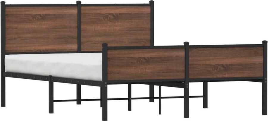 VidaXL Bedframe hoofd- en voeteneinde metaal bruin eiken 137x190 cm - Foto 2