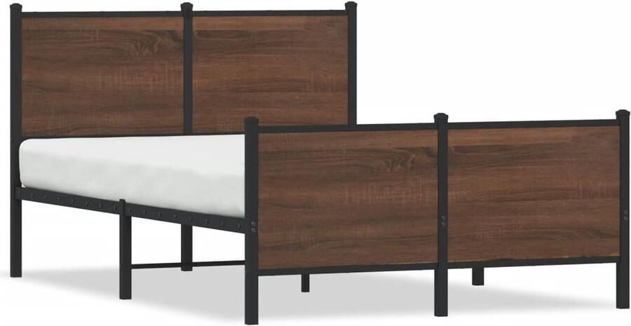 VidaXL Bedframe hoofd- en voeteneinde metaal bruin eiken 137x190 cm