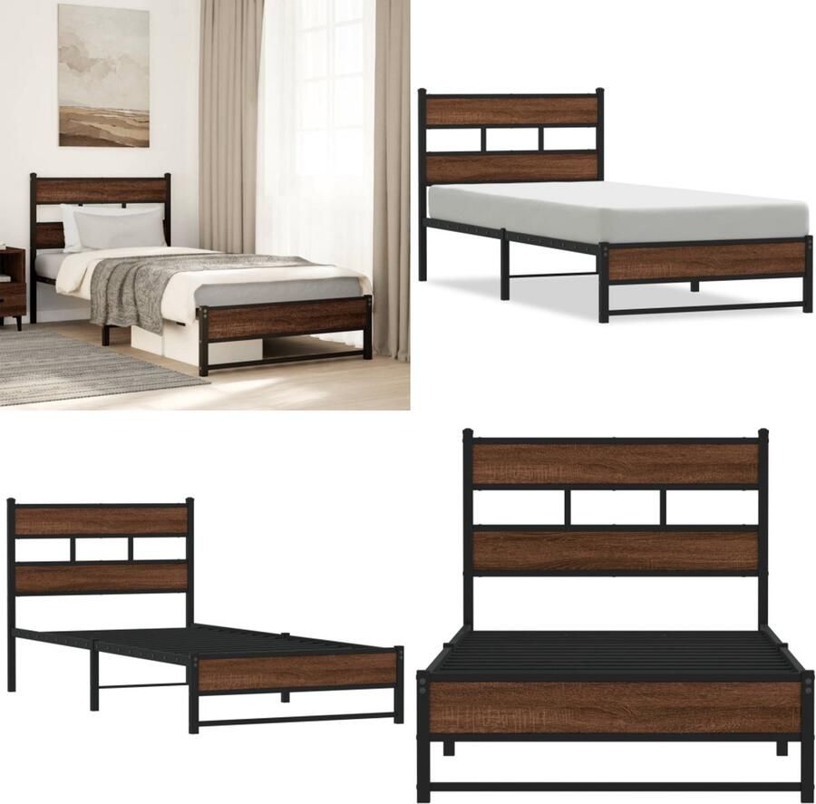 VidaXL Bedframe zonder matras metaal bruin eikenkleurig 80x200 cm Bedframe Bedframes Eenpersoonsbed Bed