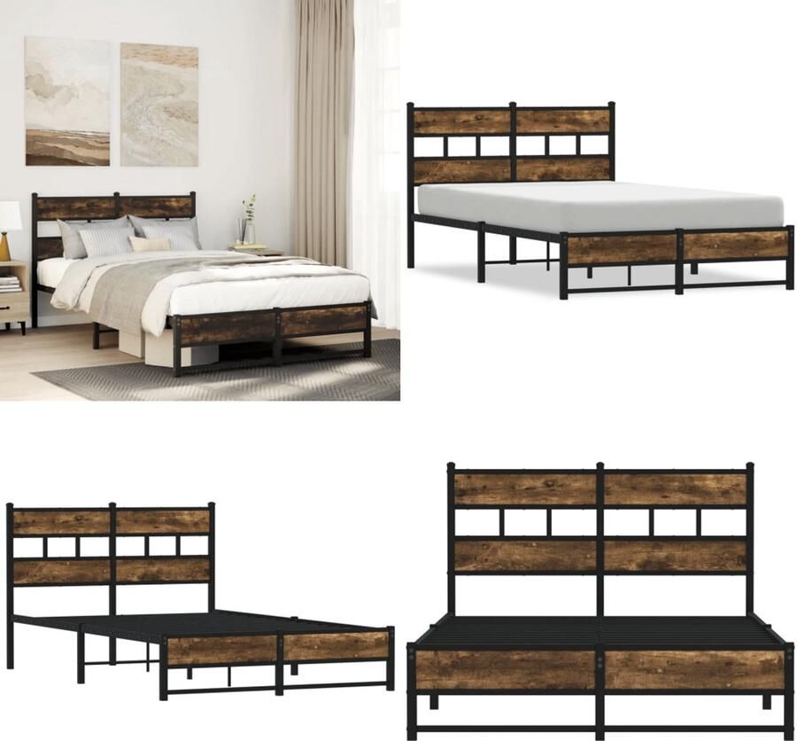 VidaXL Bedframe zonder matras metaal gerookt eikenkleurig 120x190 cm Bedframe Bedframes Tweepersoonsbed Bed