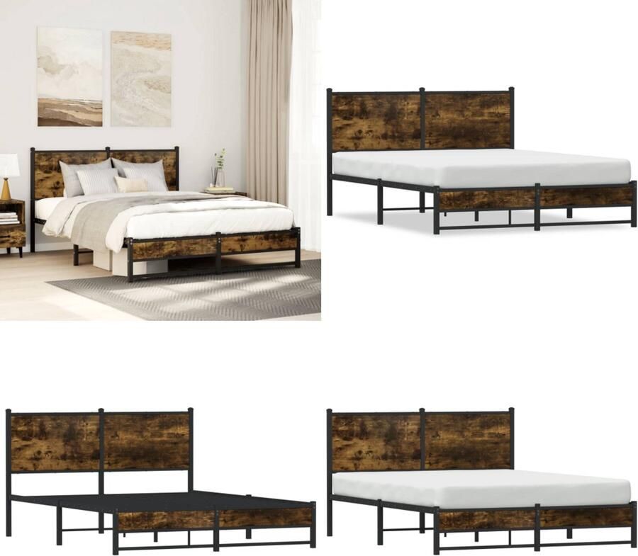 VidaXL Bedframe zonder matras metaal gerookt eikenkleurig 140x190 cm Bedframe Bedframes Tweepersoonsbed Bed