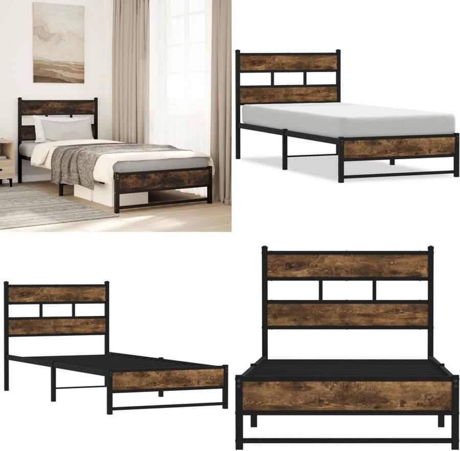 VidaXL Bedframe zonder matras metaal gerookt eikenkleurig 90x190 cm Bedframe Bedframes Eenpersoonsbed Bed