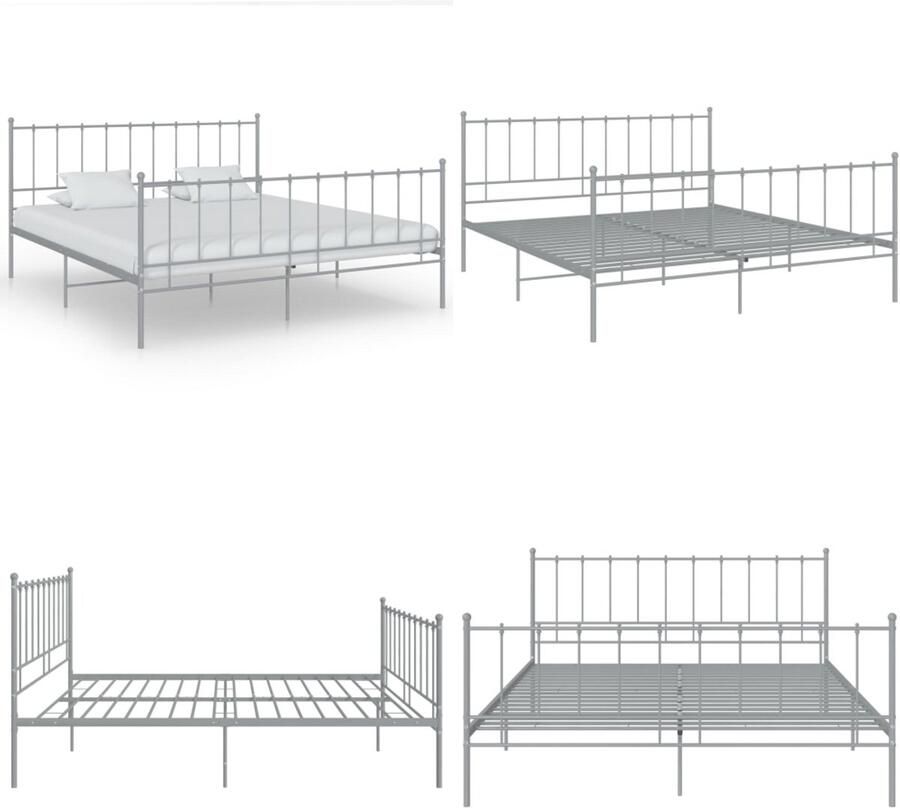 VidaXL Bedframe zonder matras metaal grijs 140x200 cm Bedframe Bedframes Tweepersoonsbed Tweepersoonsbedden