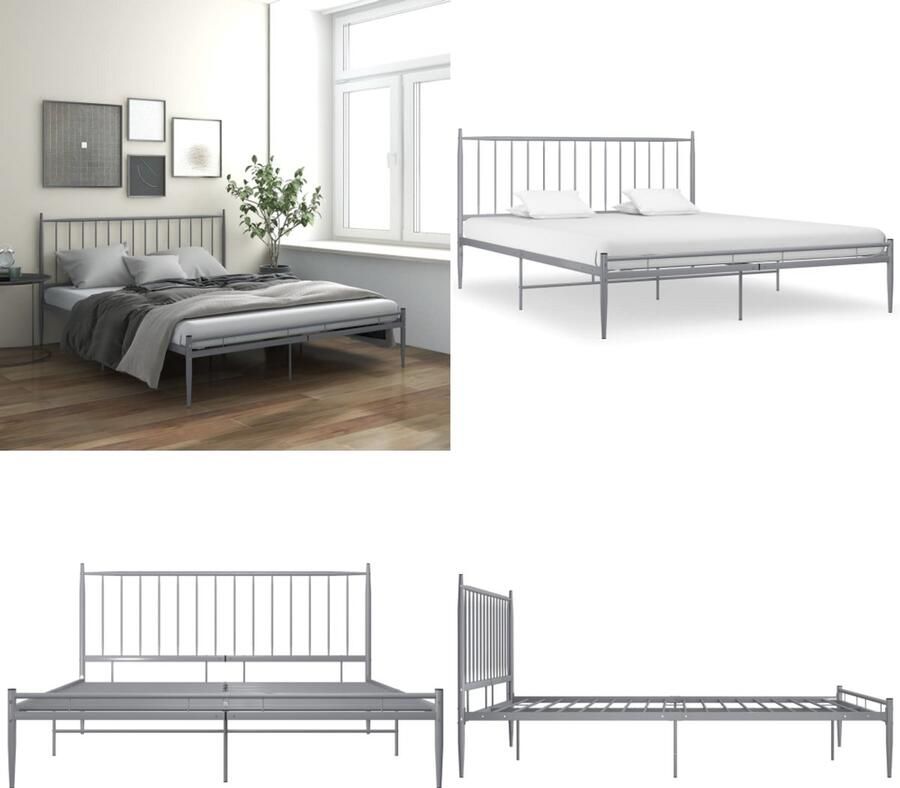 VidaXL Bedframe zonder matras metaal grijs 140x200 cm Bedframe Bedframes Tweepersoonsbed Tweepersoonsbedden