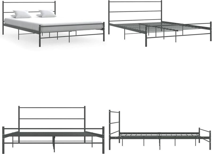 VidaXL Bedframe zonder matras metaal grijs 140x200 cm Bedframe Bedframes Tweepersoonsbed Tweepersoonsbedden