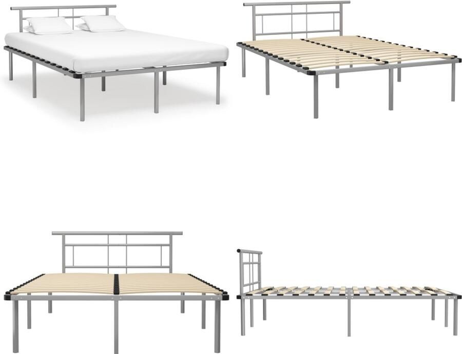 VidaXL Bedframe zonder matras metaal grijs 140x200 cm Bedframe Bedframes Tweepersoonsbed Tweepersoonsbedden - Foto 3