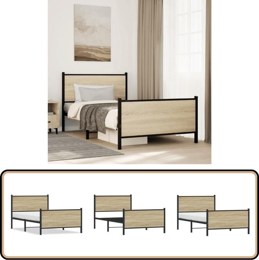 VidaXL Bedframe zonder matras metaal sonoma eikenkleurig 100x190 cm