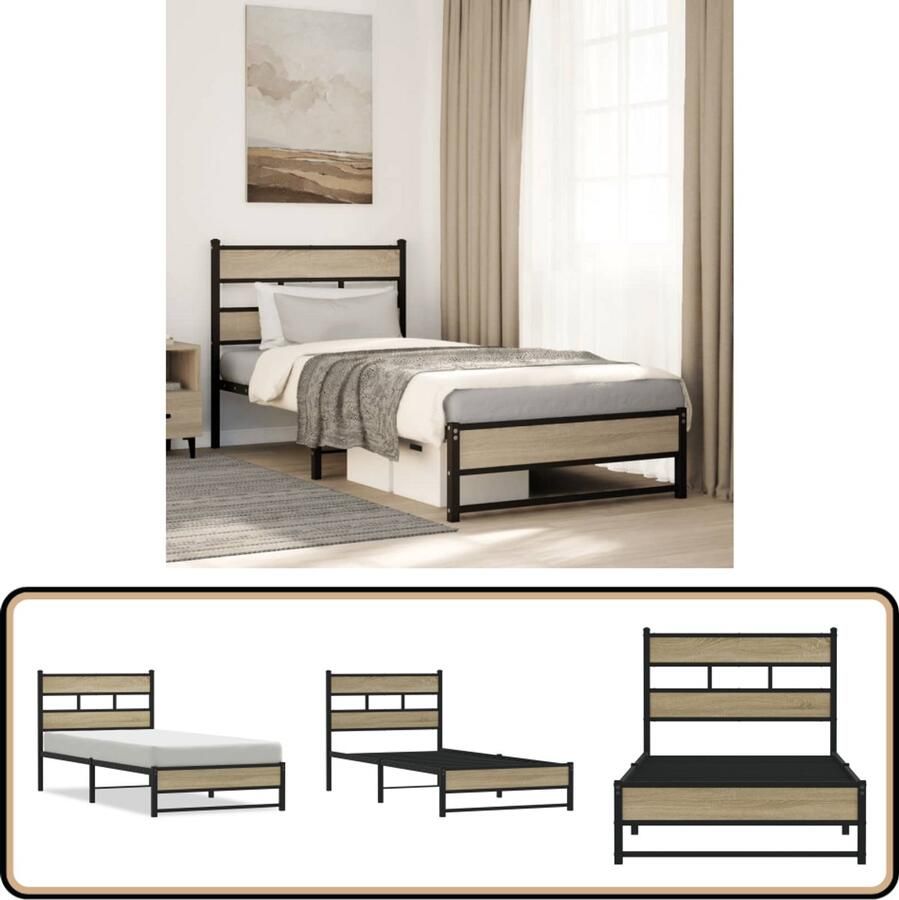 VidaXL Bedframe zonder matras metaal sonoma eikenkleurig 100x190 cm