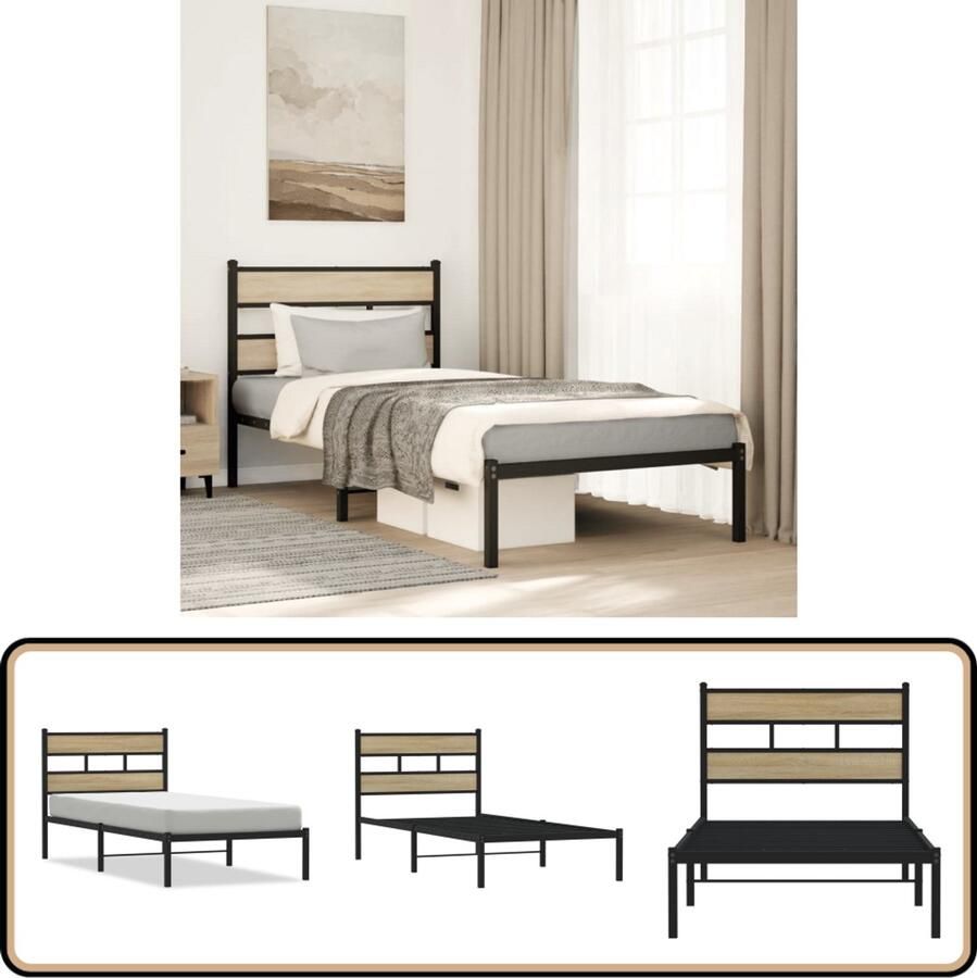 VidaXL Bedframe zonder matras metaal sonoma eikenkleurig 100x190 cm