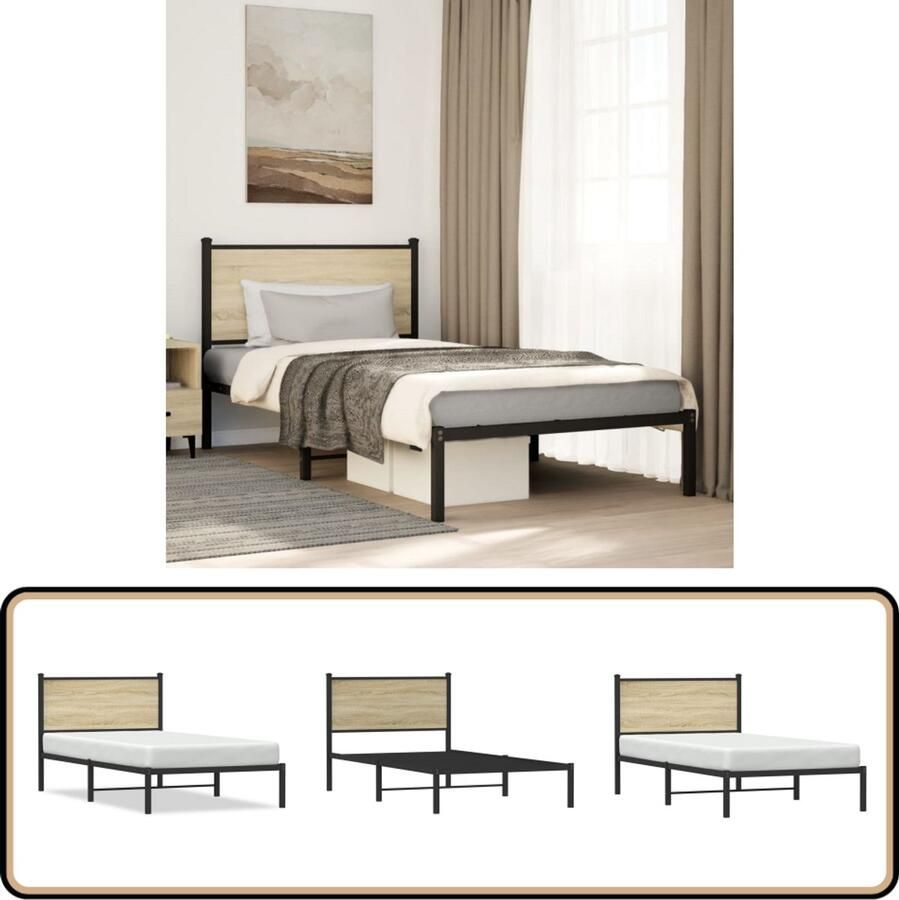VidaXL Bedframe zonder matras metaal sonoma eikenkleurig 100x190 cm