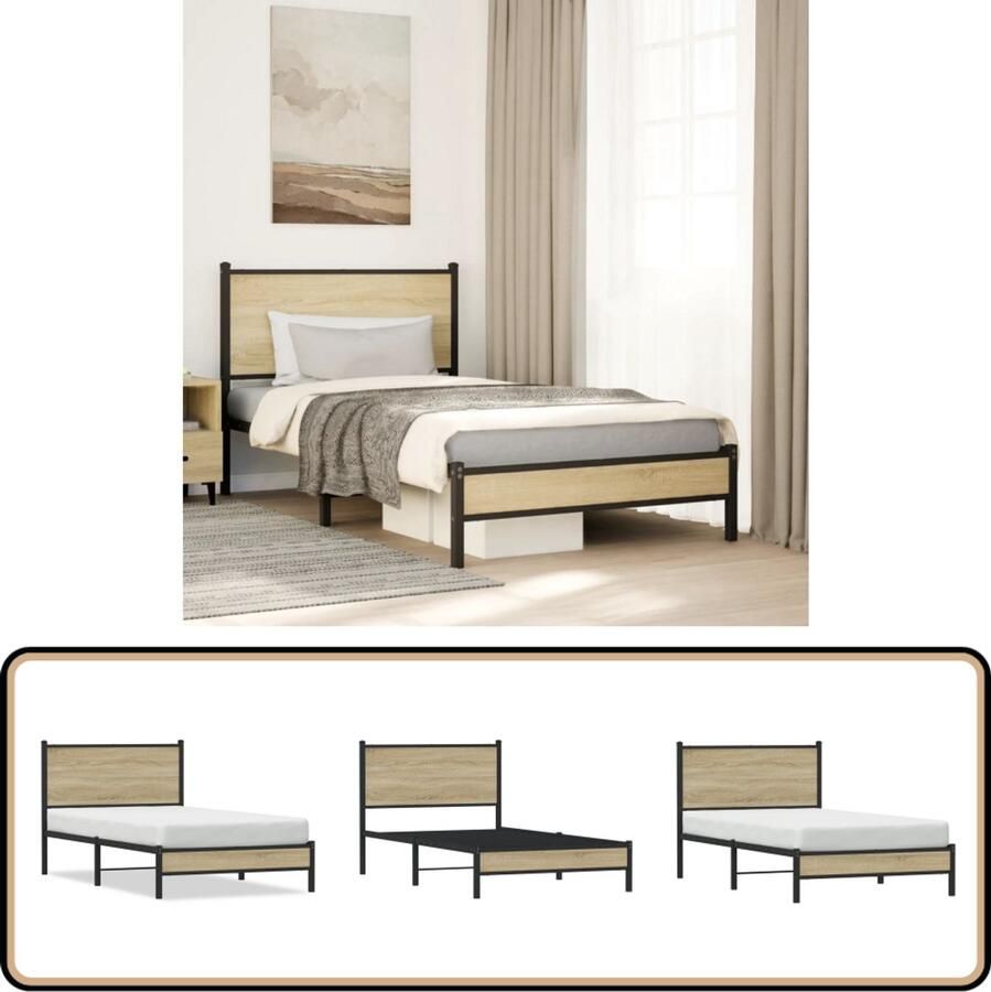 VidaXL Bedframe zonder matras metaal sonoma eikenkleurig 100x190 cm