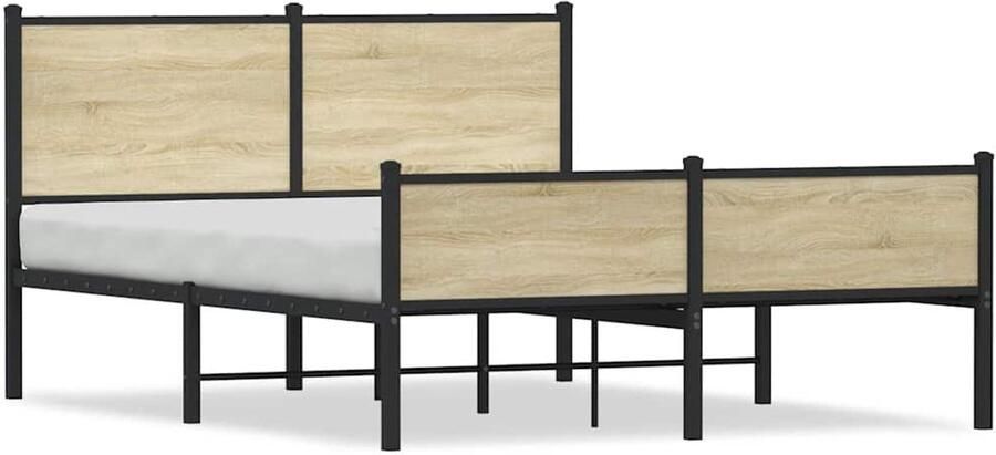 VidaXL Bedframe hoofd- en voeteneinde metaal sonoma eiken 137x190 cm