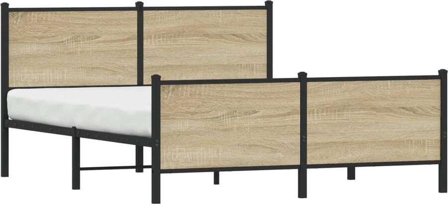 VidaXL Bedframe hoofd- en voeteneinde metaal sonoma eiken 137x190 cm - Foto 2