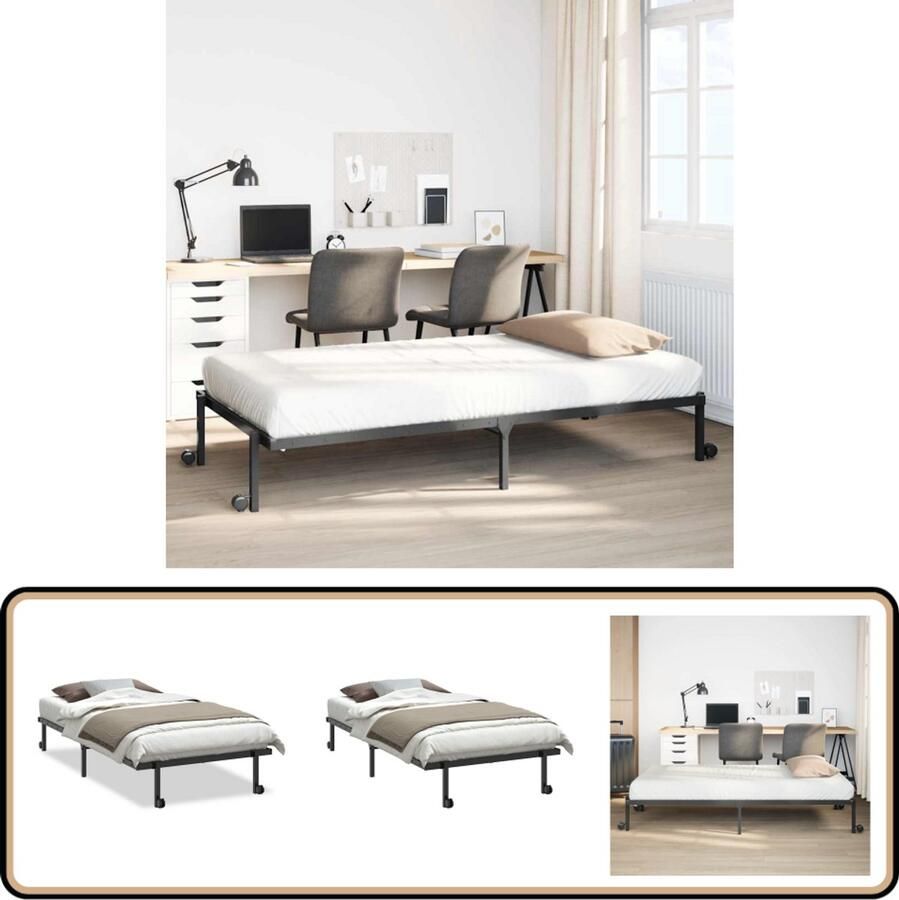 VidaXL Bedframe zonder matras opvouwbaar 100x190 cm staal zwart
