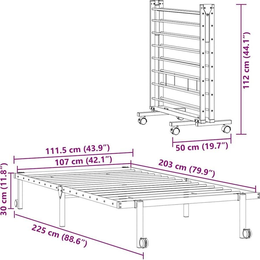 VidaXL Bedframe zonder matras opvouwbaar 107x203 cm staal wit - Foto 2