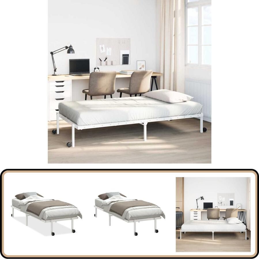 VidaXL Bedframe zonder matras opvouwbaar 75x190 cm staal wit