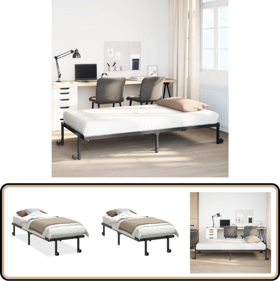 VidaXL Bedframe zonder matras opvouwbaar 75x190 cm staal zwart