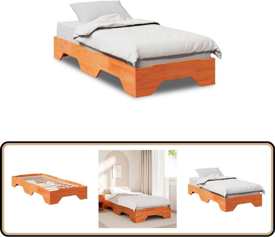 VidaXL Bedframe zonder matras stapelbaar wasbruin 100x200 cm hout