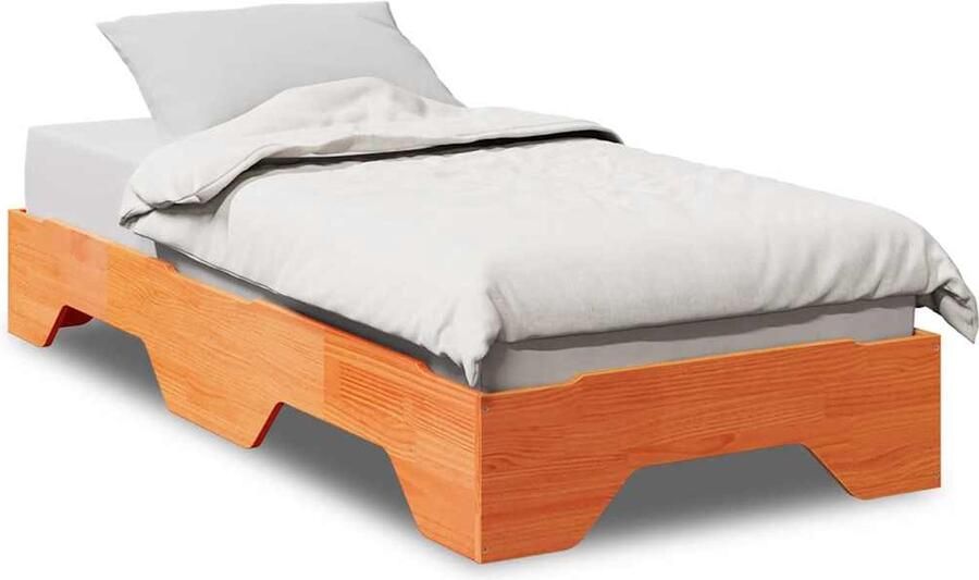 VidaXL Bedframe zonder matras stapelbaar wasbruin 75x190 cm hout