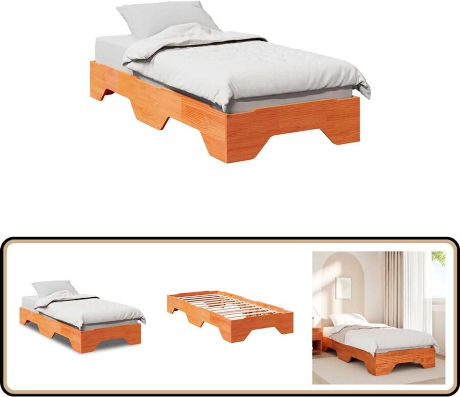 VidaXL Bedframe zonder matras stapelbaar wasbruin 90x190 cm hout