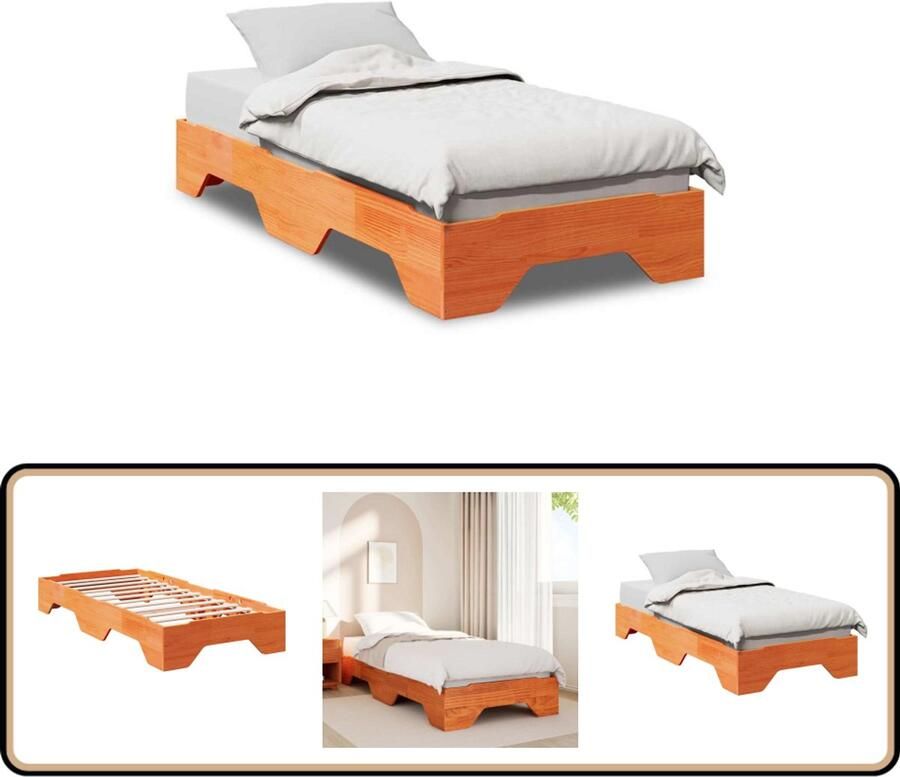 VidaXL Bedframe zonder matras stapelbaar wasbruin 90x200 cm hout