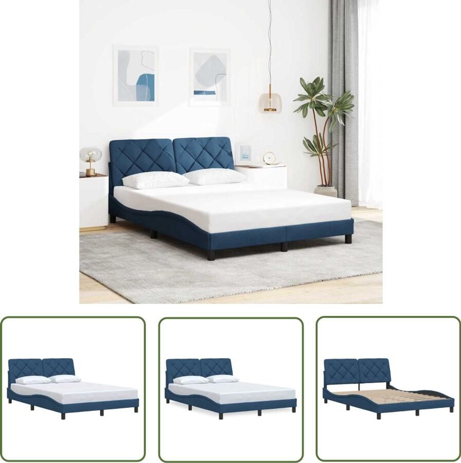 VidaXL Bedframe zonder matras stof blauw 140x190 cm Bed Frame Boxspring Tweepersoonsbed Slaapcomfort Slaapkamersdecoratie