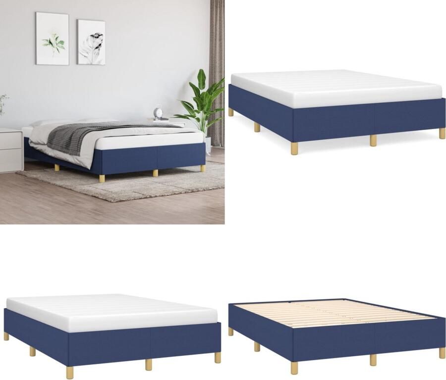 VidaXL Bedframe zonder matras stof blauw 140x200 cm Bedframe Bed Slaapmeubel