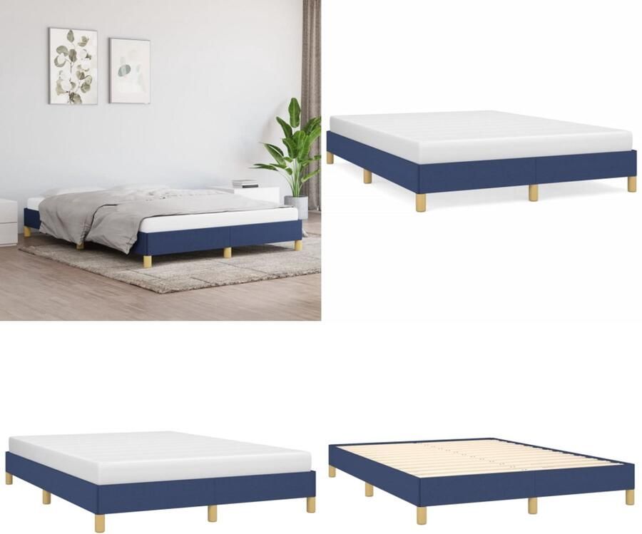 VidaXL Boxspringframe stof blauw 140x200 cm Boxspringframe Boxspringframes Bed Ledikant - Foto 2