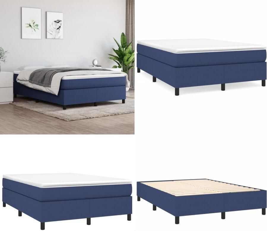 VidaXL Boxspringframe stof blauw 140x200 cm Boxspringframe Boxspringframes Bed Ledikant