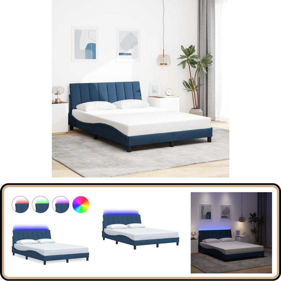 VidaXL Bedframe zonder matras stof blauw 140x200 cm