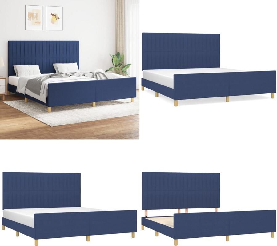 VidaXL Bedframe zonder matras stof blauw 160x200 cm Bedframe Met Hoofdeinde Bedframes Met Hoofdeindes Bed Slaapmeubel