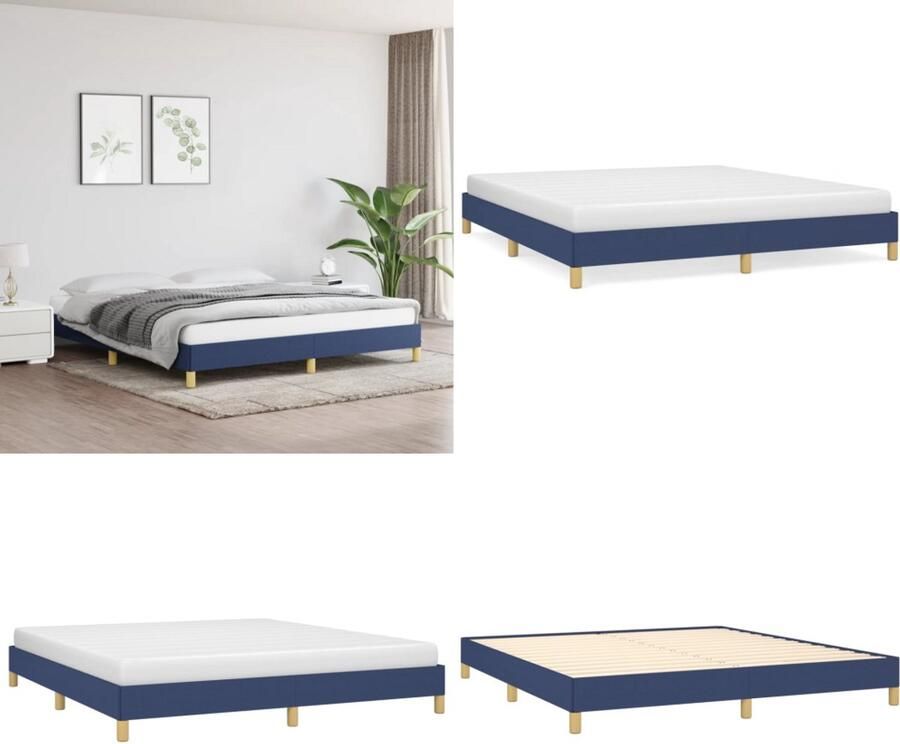 VidaXL Boxspringframe stof blauw 180x200 cm Boxspringframe Boxspringframes Bed Ledikant - Foto 2