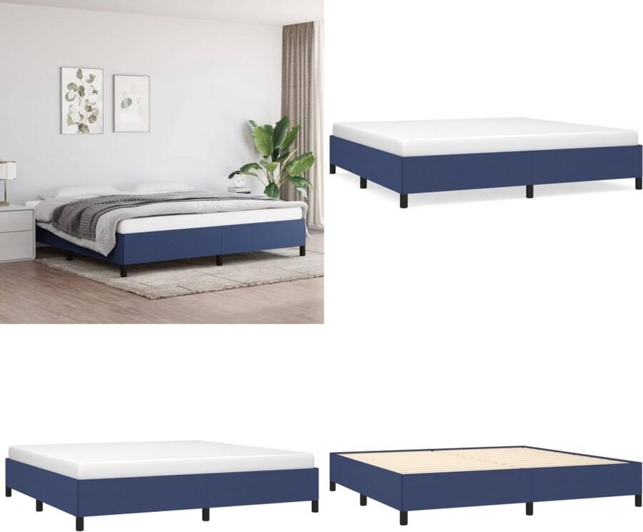 VidaXL Boxspringframe stof blauw 200x200 cm Boxspringframe Boxspringframes Bed Ledikant