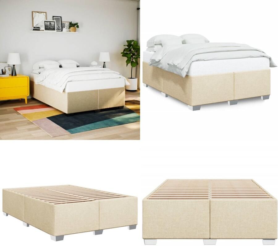 VidaXL Bedframe zonder matras stof crèmekleurig 140x190 cm Bedframe Bed Bedbodem