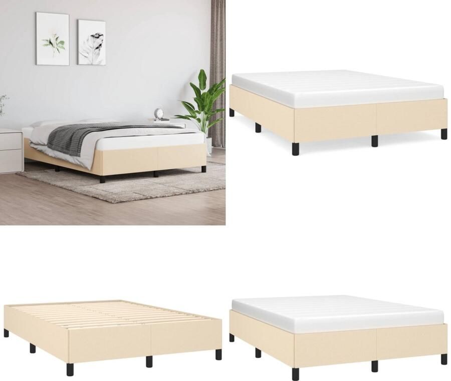 VidaXL Boxspringframe stof crèmekleurig 140x190 cm Boxspringframe Boxspringframes Bed Ledikant